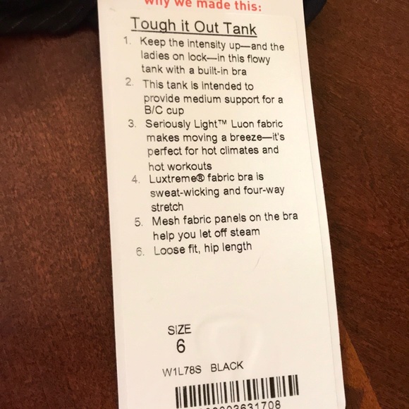 NWT Lululemon Black Tough It Out Tank - Picture 6 of 6